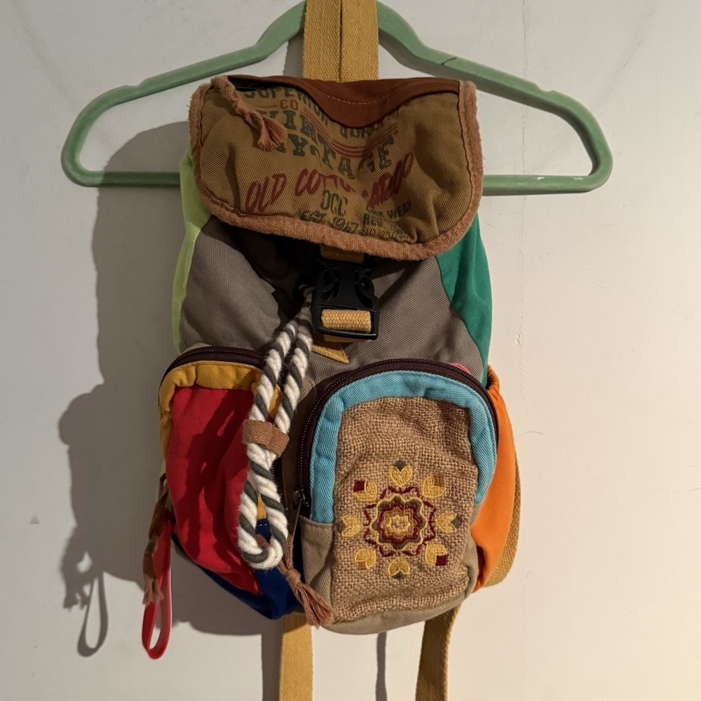 Old Cotton Cargo patchwork Mini backpack Colorful Boho Festival Artisanal